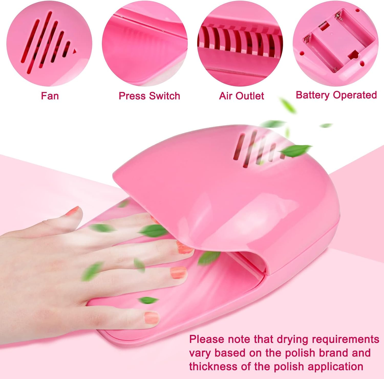 Eyxformula Nail Fan Dryer for Regular Nail Polish, Portable Nail Dryer Nail Art Polish Machine, Quick Dry Regular Nail Polish Air Blower Nail Dryer for Fingernail Toenail image number 6