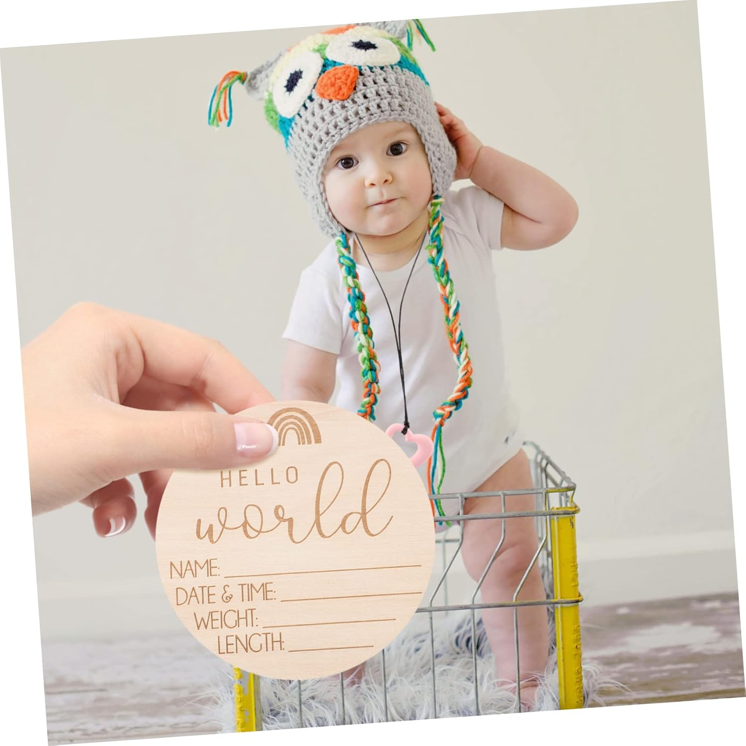 Minkissy 5Pcs Wood Birth Announcement Signs Rainbow Design Hospital Newborn Name Plaques Photo Props and Nursery Decor for Newborn Photography and Shower Celebrations image number 3