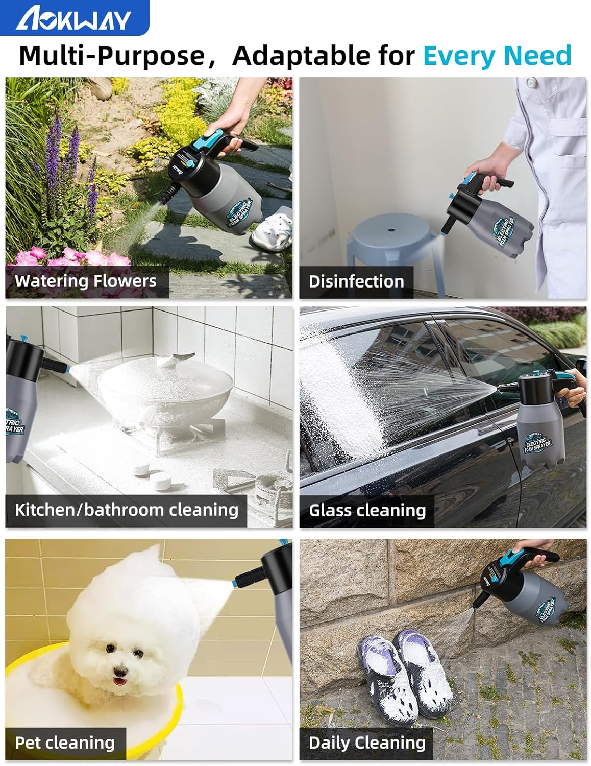 Aokway Foam Sprayer Car Wash, Electric Foam Sprayer, Car Soap Foam Pump Sprayer for Cleaning Detailing Portable Cordless Handheld Foam Cannon image number 2