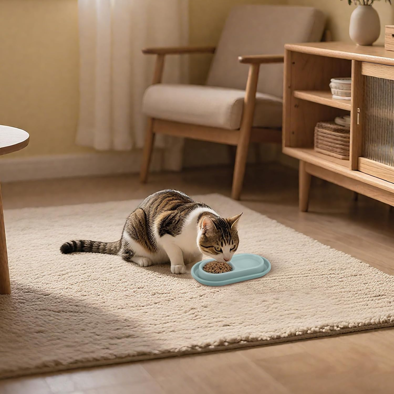 KESYOO Ant-Proof Cat Bowl with Dual Feeding Design, Non-Spill Water Moat, Grey Plastic Pet Dish for Cats and Small Dogs, Suitable for Indoor Use image number 4