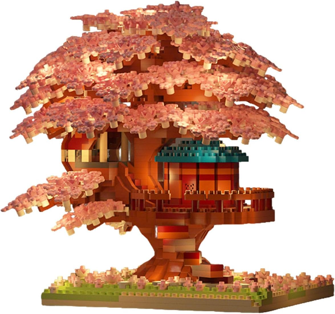 Pink Cherry Blossom Tree House Micro Blocks Model, Building Blocks Set with LED, Bricks Architecture Kit, Cherry Blossom Tree Building Set for Adults and 14+Kids(2151 Pieces)