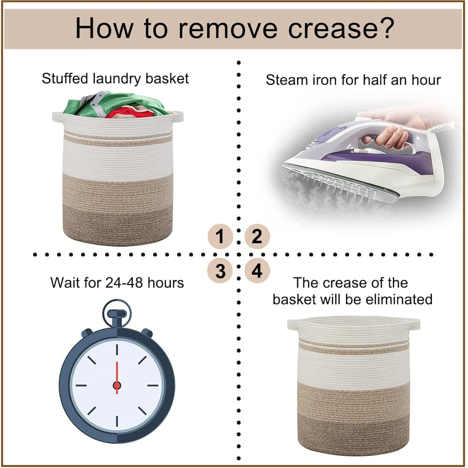 Woven Cotton Rope Laundry Storage Basket with Handles, round Hamper for Pillow, Clothes, Blanket,Toys, 45 * 45 * 50Cm White Yellow image number 6