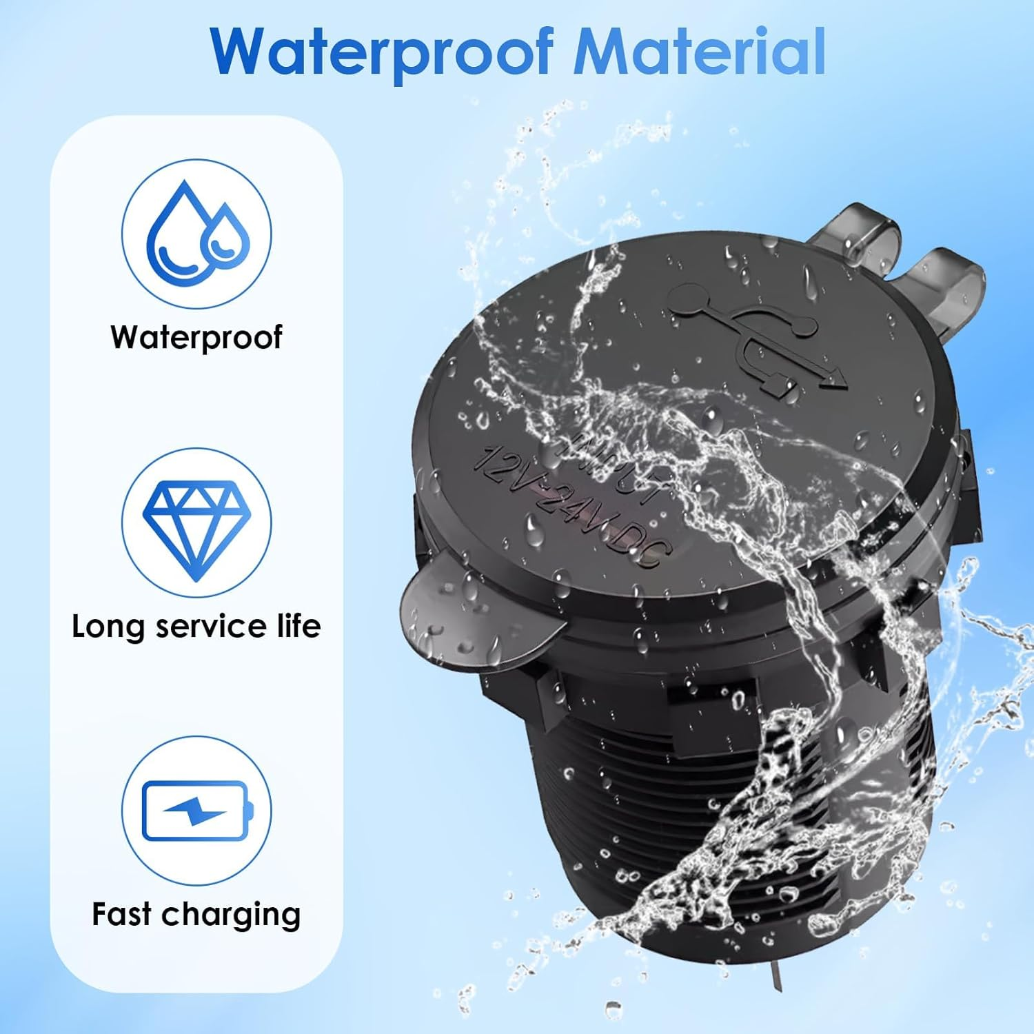 USB C and USB a Car Socket, 70W Waterproof 12V/24V PD+QC3.0 Fast Charger with LED Indicator for Car/Motorcycle/Boat, Can Charge Mobile Phone/Tablet/Digital Camera