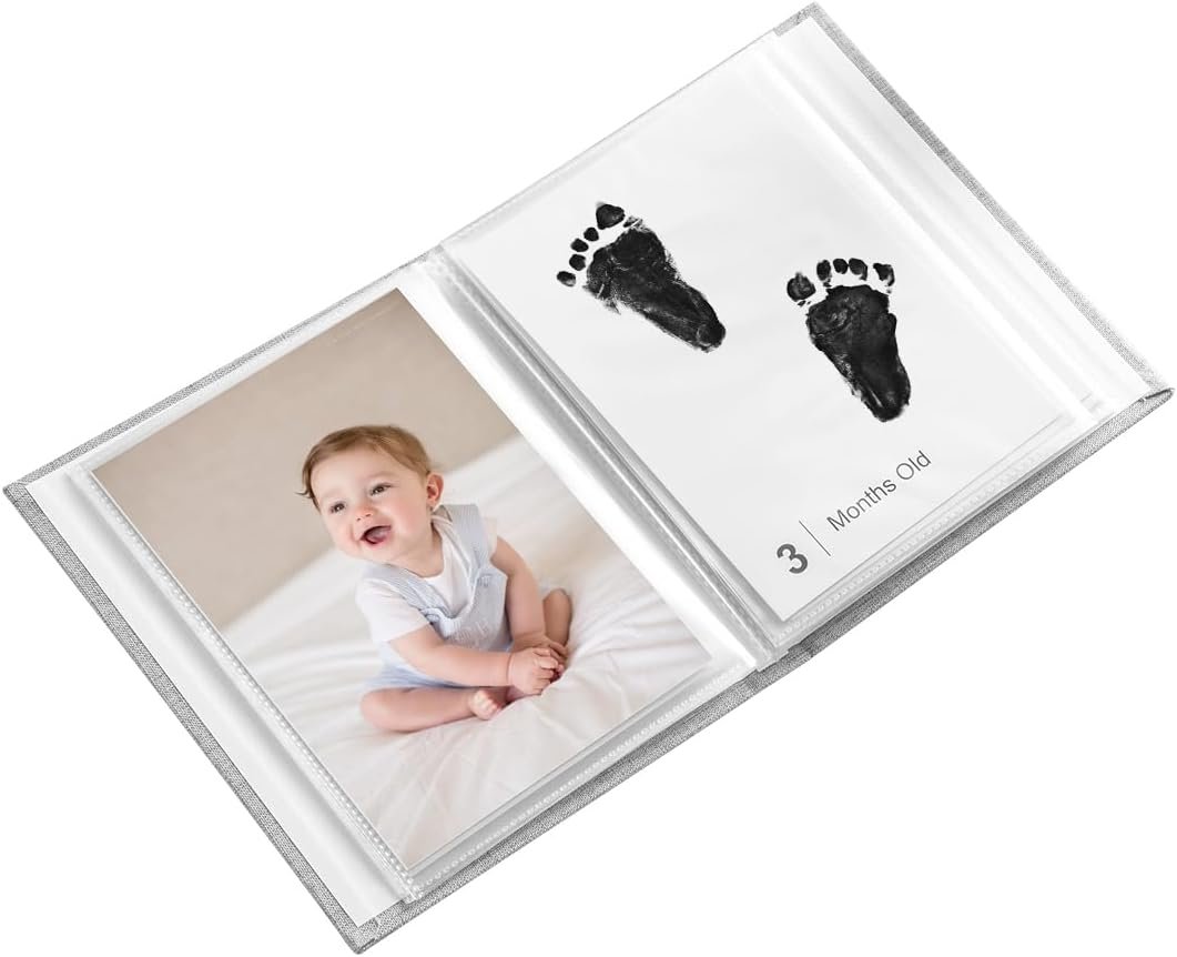 Baby Inkless Milestone Cards Photo Album&ndash;Clear Pages, Linen Cover with Front Window, Small Brag Book Photo Album for Kids, Portable Baby Photo Albums, Newborn Baby Keepsake Gifts image number 3