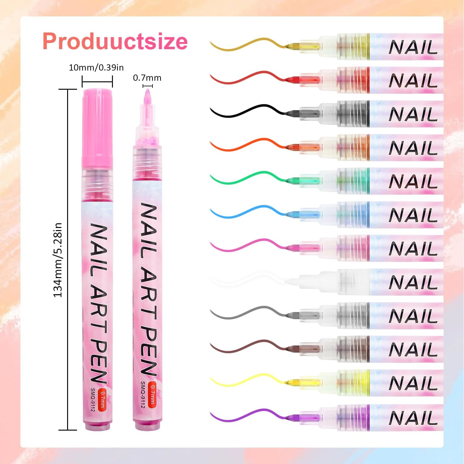 LEDSUUEI Nail Polish Pen Set, 12 Colours, Nail Art Graffiti Pen, Nail Drawing Pen, Waterproof 3D Nail Art Pen, Nail Polish Pens, Nail Dotting Tools, Acrylic Paint Pens, Drawing and Painting Point image number 2