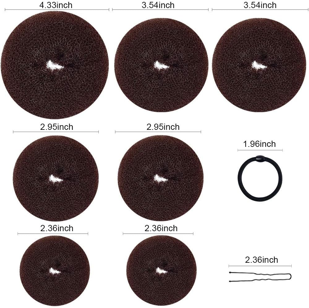 Hair Bun Maker 50 Pieces Set, Donut Bun Shaper with 3Pcs Dark Brown &3Pcs Beige(2 Large, 2 Medium and 2 Small), 5 Pieces Hair Elastic Bands, 40 Pieces Hair Pins (Brown and Gold) image number 4