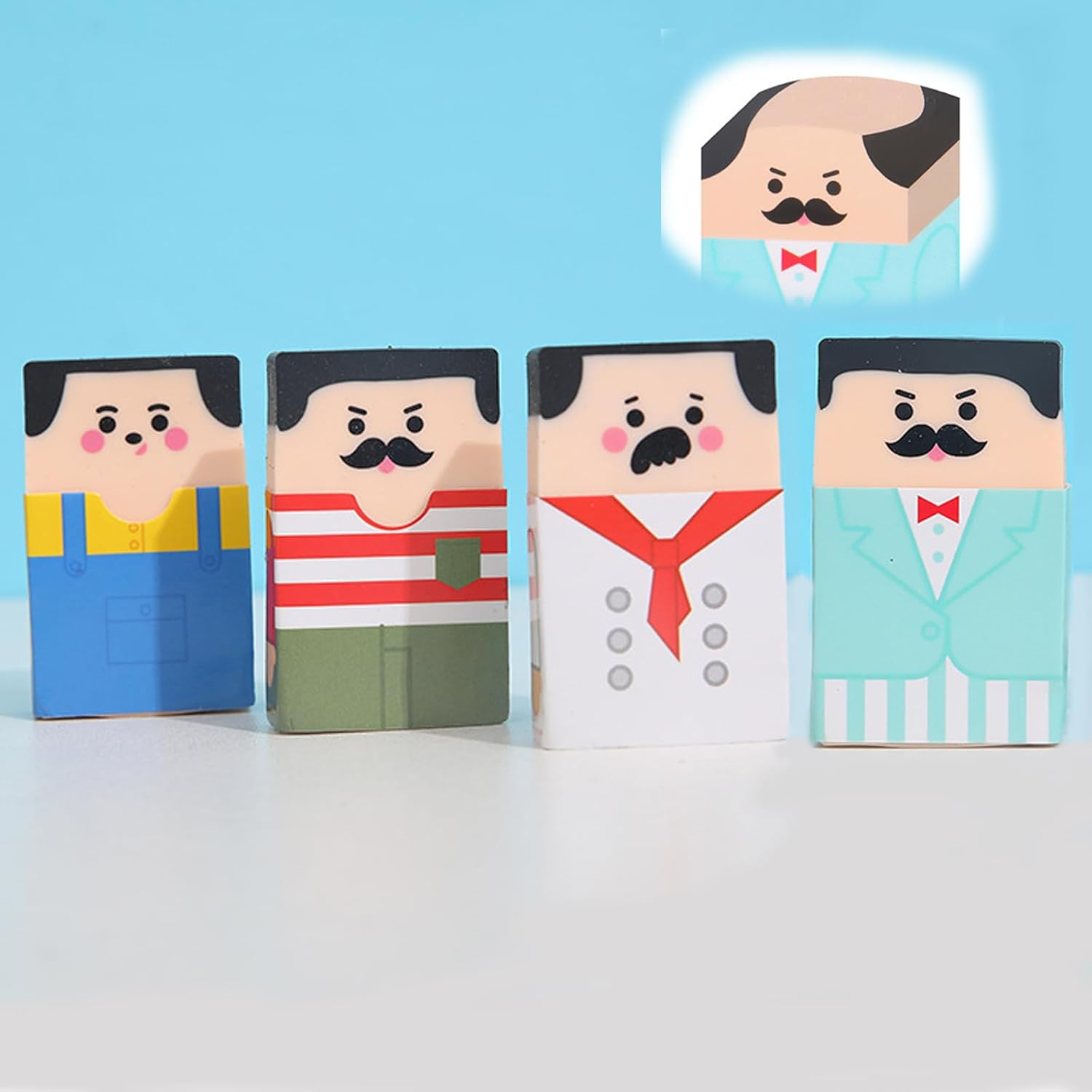 4Pcs Cute Salaryman Erasers Bald Uncle Erasers Puzzle Erasers Cute Fun Novelty Erasers for Student Prizes for Classroom School Supplies (Salaryman Erasers) image number 4