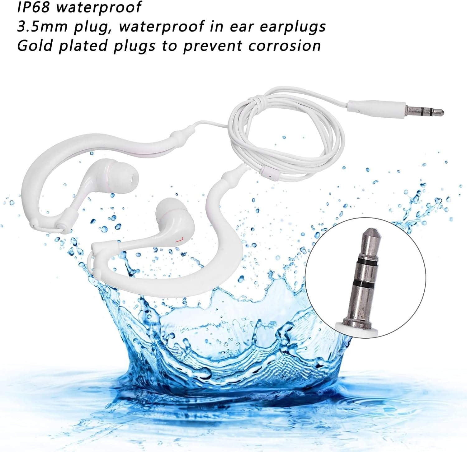 Sorandy Swimming Headphones 3.5 Mm Wired IP68 Waterproof Sports Headphones with Replacement Earplugs, White image number 4