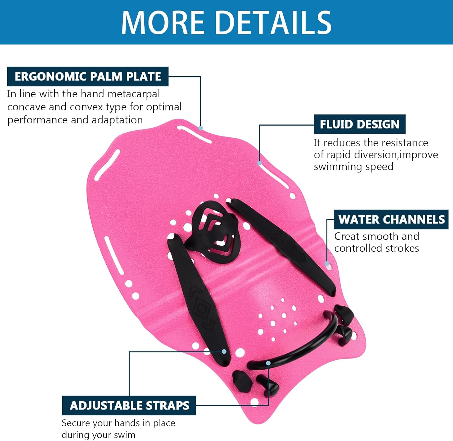 Hikeen Swim Paddle Hand, Swim Training Hand Paddles with Adjustable Straps, Swimming Hand Paddles for Children Adult image number 3