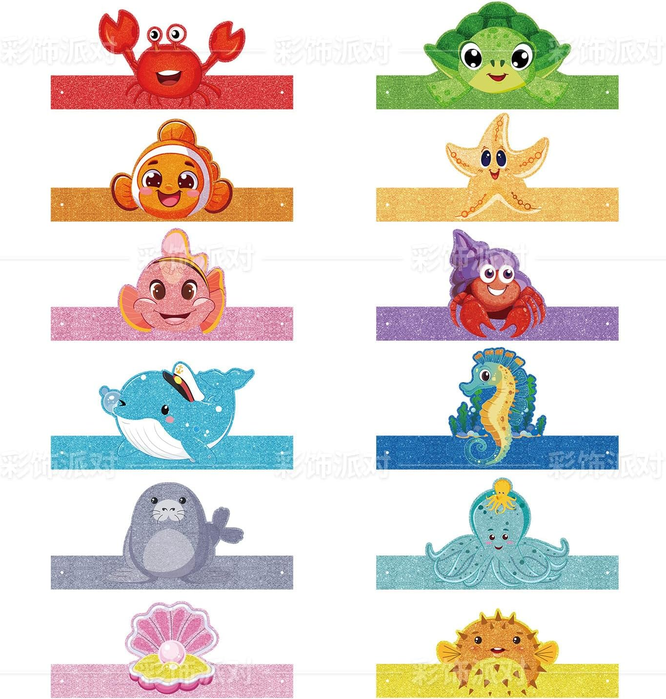 Buziba 24 Pcs Sea Animal Party Favors under Ocean Paper Glasses Sea Animals Headbands Hats Photo Props Decoration for Birthday Party Supplies