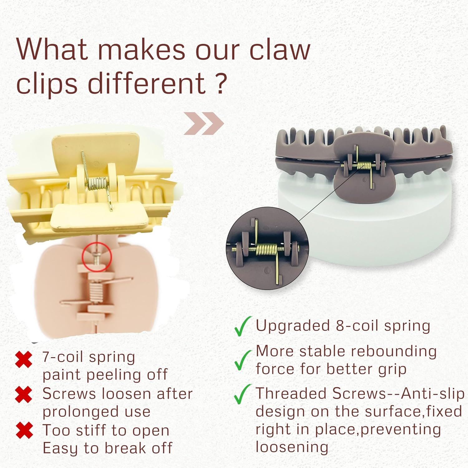 Parvaneh 8 Pack Claw Clips,4.3-Inch Large & 3.5-Inch Square Hair Clips Medium,Hair Clips Set for Women Hair Styling,Rubberized Matte,Strong,Neutral Colors image number 6