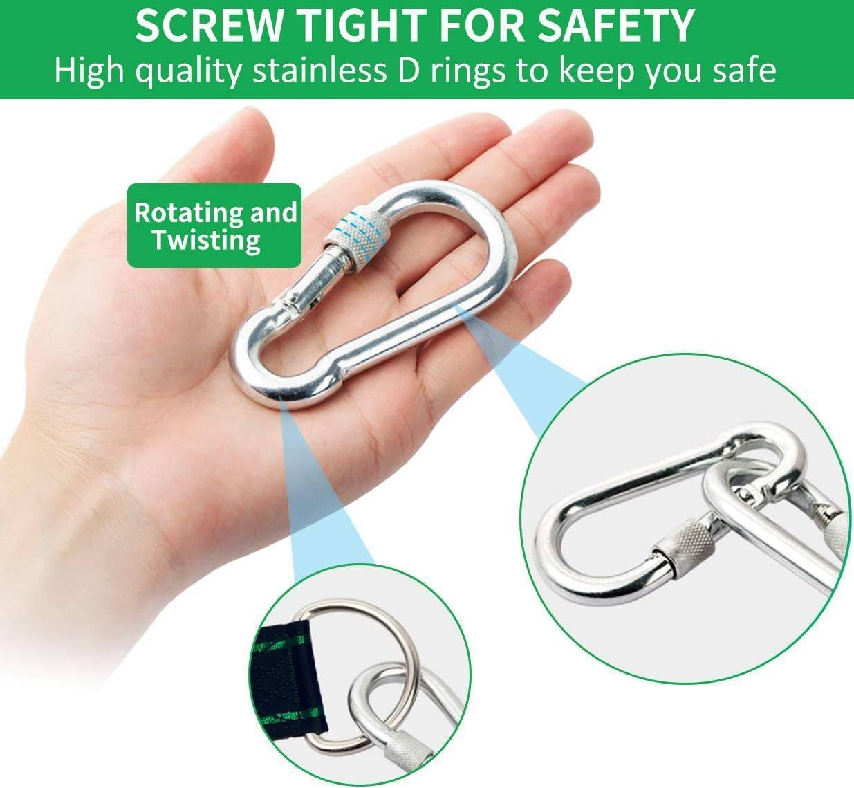 Tree Swing Hanging Straps, 1.5M/5Ft Hammock Tree Straps Kit with 2 Sturdy Lock Carabiners & 2 Tree Protectors for Swings and Hammocks,Holds up to 1000KG image number 1