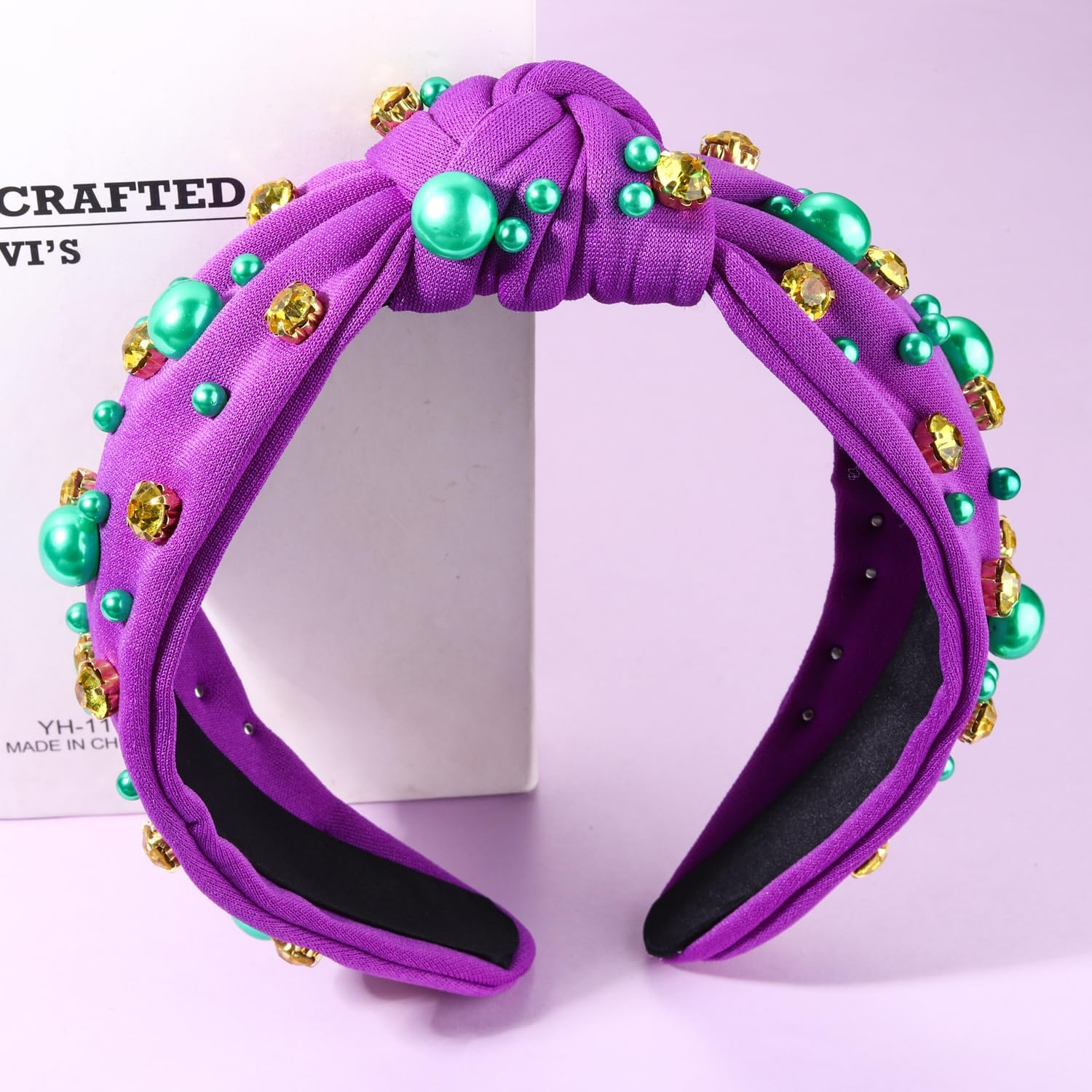 GLBCC Mardi Gras Hairband for Women Purple Pearl Rhinestone Knotted Headband Carnival Parade Party Hair Accessories image number 5