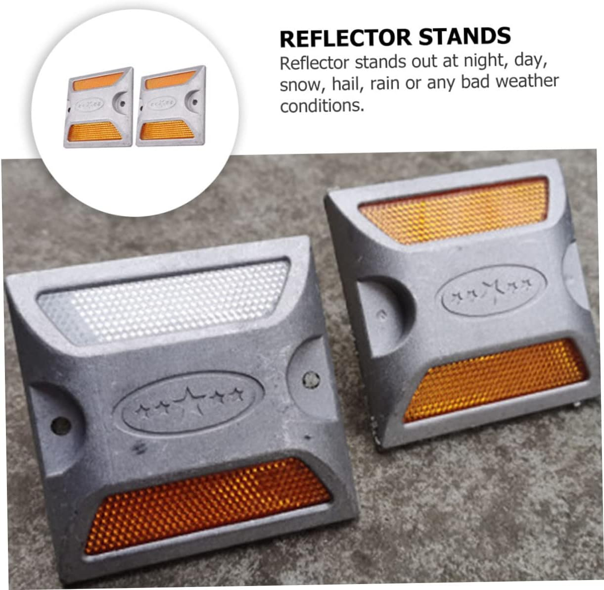 Yardwe Roadside Markers Reflective Aluminum 2Pcs Pavement Reflectors Cat Eyes Road Reflectors for Night Driving image number 2