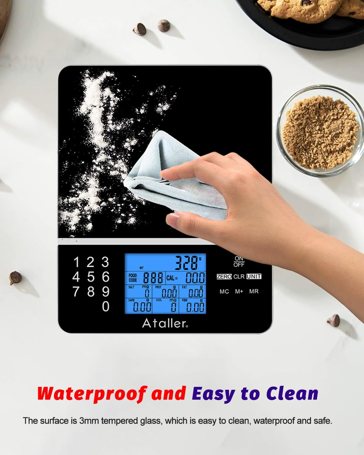 Ataller Food Scale with Nutritional Calculator, Kitchen Diet Scale, Digital Food Calorie Counting Scale for Meal Prep, Kitchen, Baking, Weight Loss, Resolution 1G, Max 5Kg 11Ib, Tempered Glass, Black image number 1