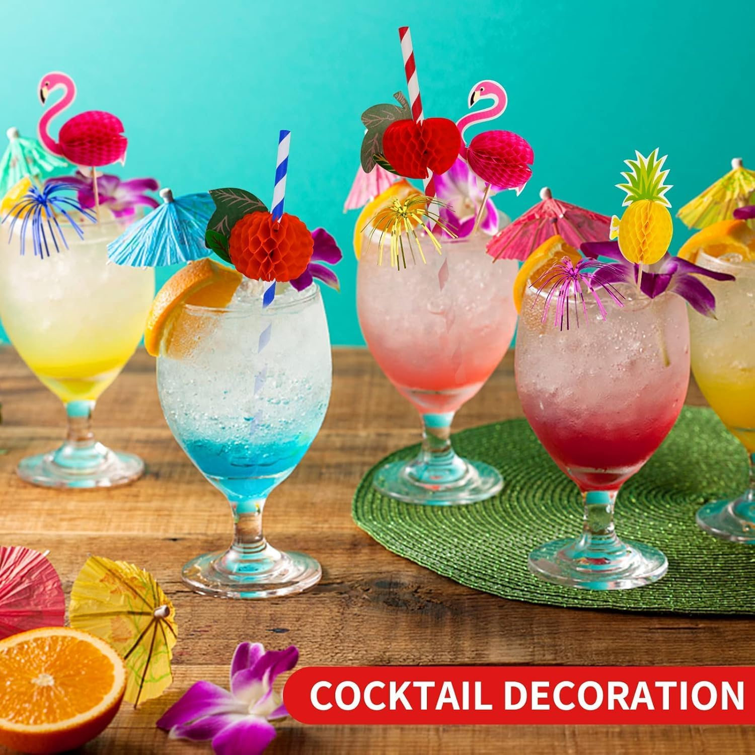 Yharnamite Cocktail Party Decorations, Paper Umbrella Sticks for Cocktails Drink Decorations, Biodegradable Straws for Drinks Wedding Party Hawaii Tropical Party Cocktail Accessories (70) image number 3