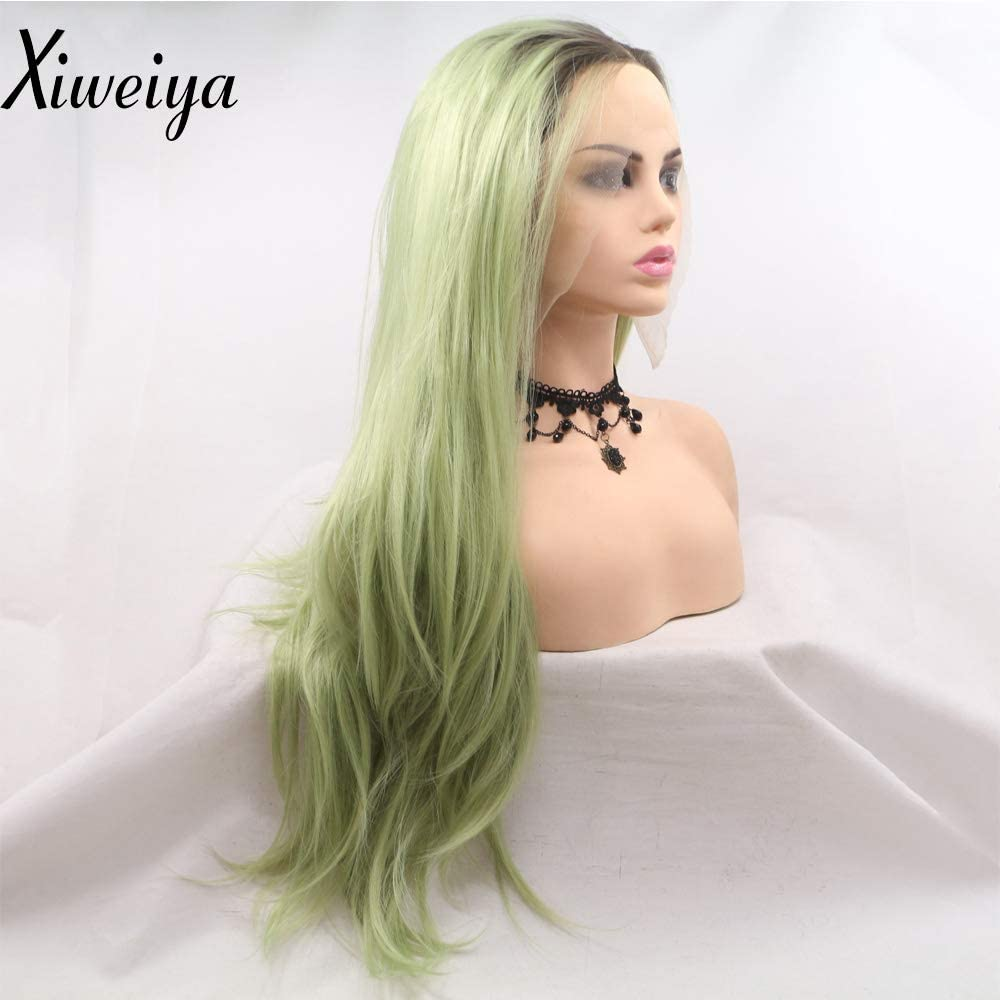 Xiweiya Wigs Long Natural Straight Wig Green Color Synthetic Lace Front Wig Middle Parting Avocado Green Hair Glueless Heat Resistant Fiber for Women Cosplay Makeup 24 Inches image number 2