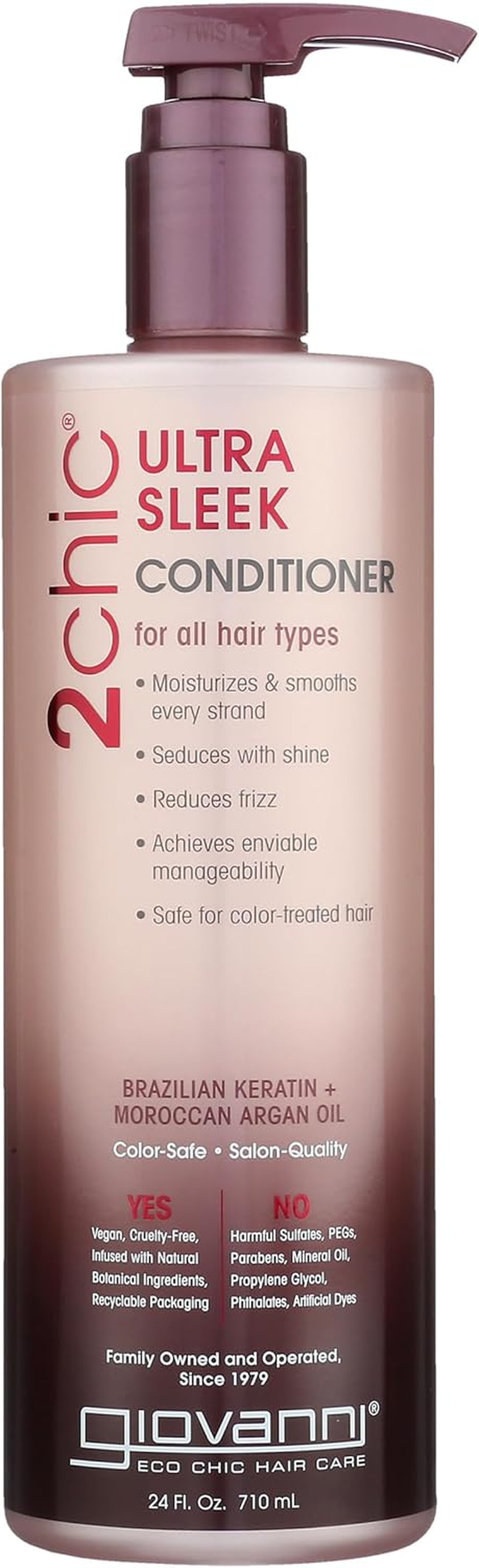 GIOVANNI 2Chic Ultra-Sleek Conditioner - Brazilian Phyto-Keratin & Moroccan Argan Oil, Anti-Frizz Formula, Coconut, Shea Butter, Pro-Vitamin B5, Color Safe, Paraben Free - 24 Oz image number 5
