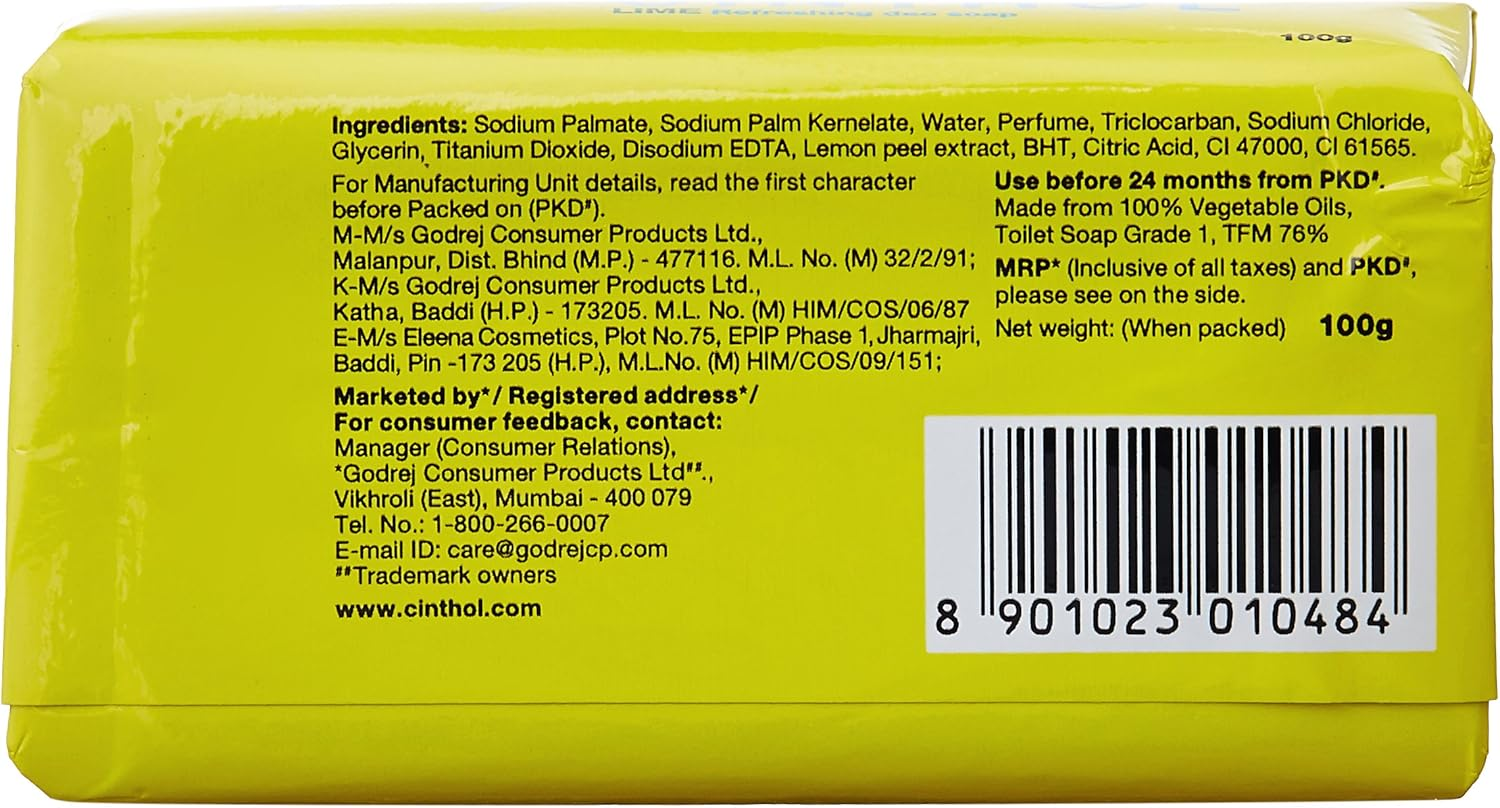 Cinthol Lime Bath Soap - 99.9% Germ Protection, 100G (Pack of 8) image number 5
