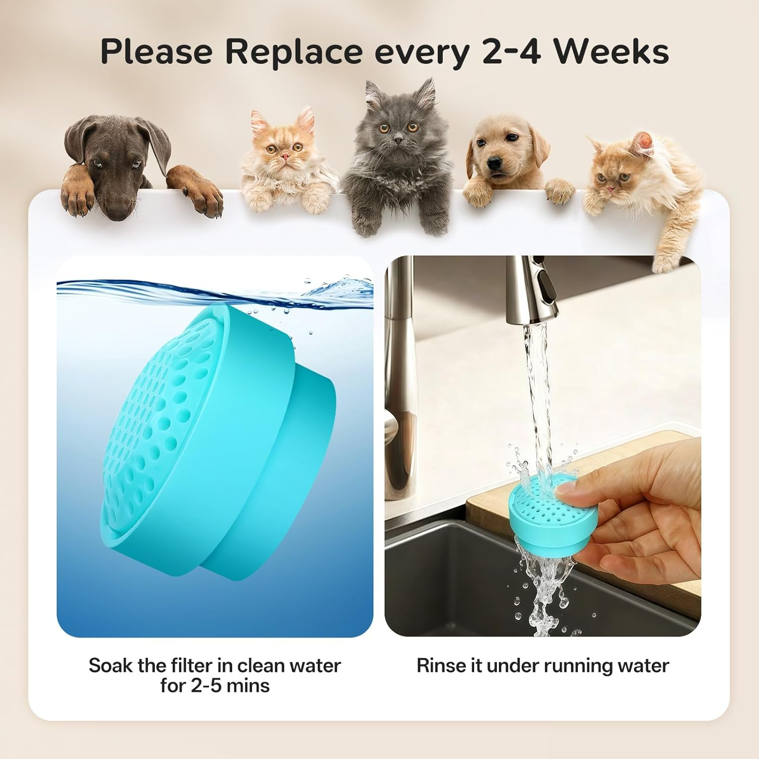 Vindox Cat Fountain Filter, Replacement Filter for 2.7 L Drinking Fountain for Cat Glass, Activated Carbon Ion Exchange Resin Filter (6 Replacement Filters + 6 Filter Sponges) image number 5