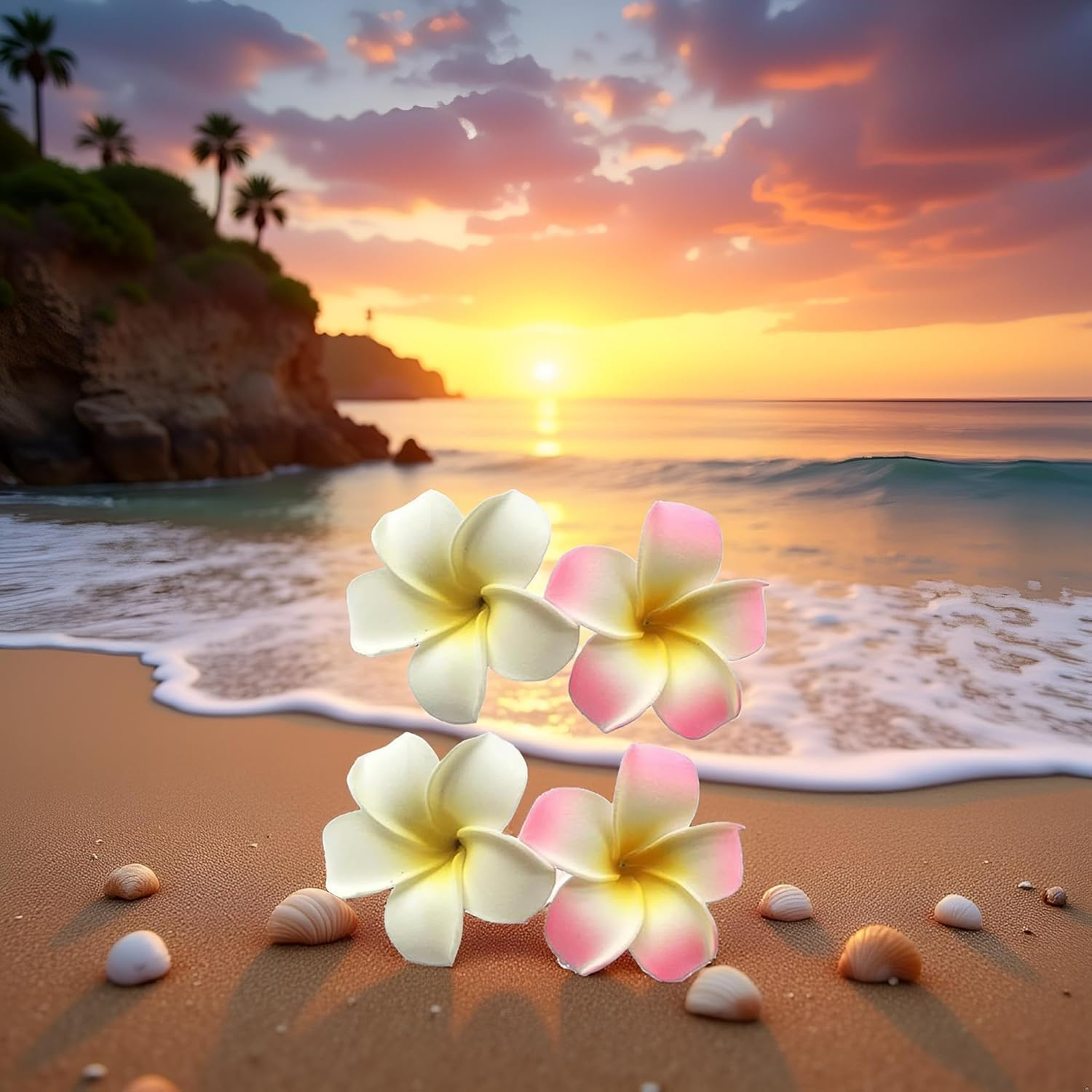4 Pcs 7Cm White and Pink Hawaiian Frangipani Plumeria Foam Head Flower Party Beach Hair Clip Hair Clips image number 2
