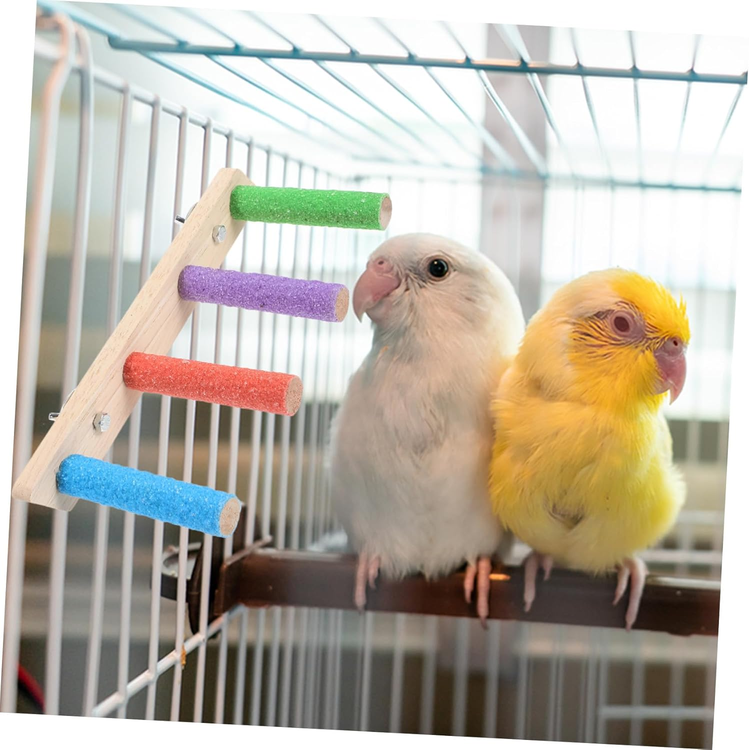 Milisten Parrot Climbing Ladder and Claw Grinding Perch Stand, Bite-Resistant Wood Plaything with Four-Section Ladder, Bird Cage Accessory for Budgerigars and Small Parrots, Indoor Playground Toy