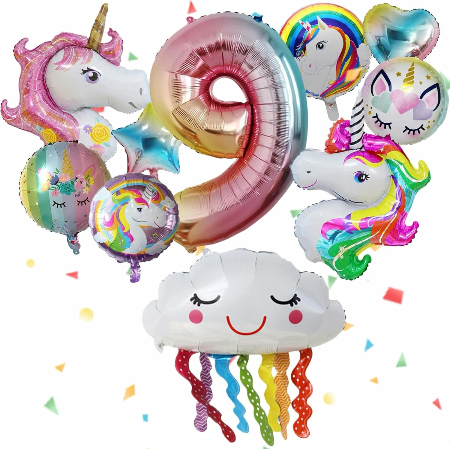 11 PCS 32In Birthday Number Unicorn Balloons, Unicorn Birthday Party Decor for 6Th Girls, Foil Balloons Set Macaron and Rainbow Balloon for Wedding Anniversary Baby Shower Party Supplie (Number 1)
