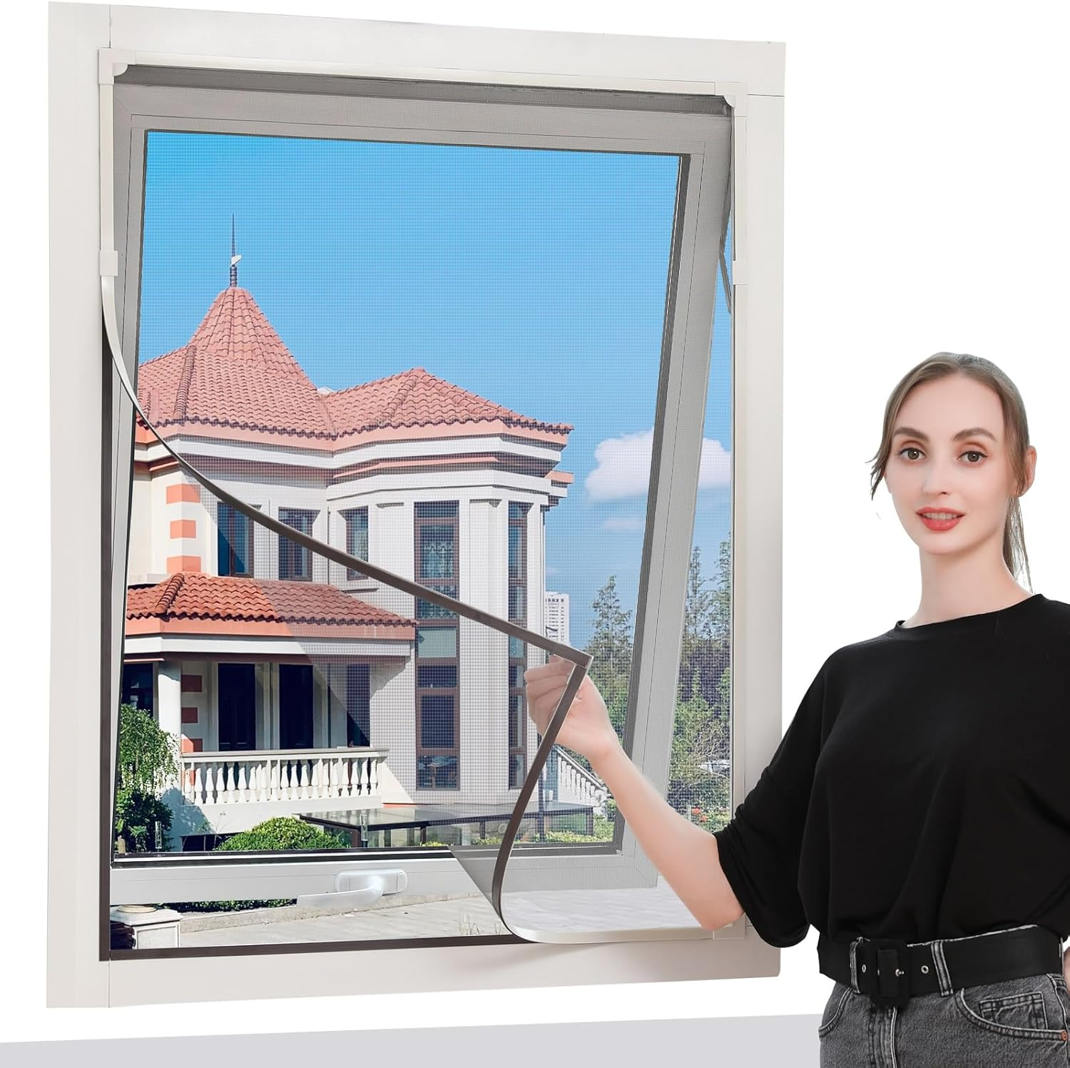 DIY Adjustable Magnetic Window Screen Max 56"X35"(143X89Cm) Fits Magnet Screen Mesh Easy Installation White Frame High Density Mesh image number 4