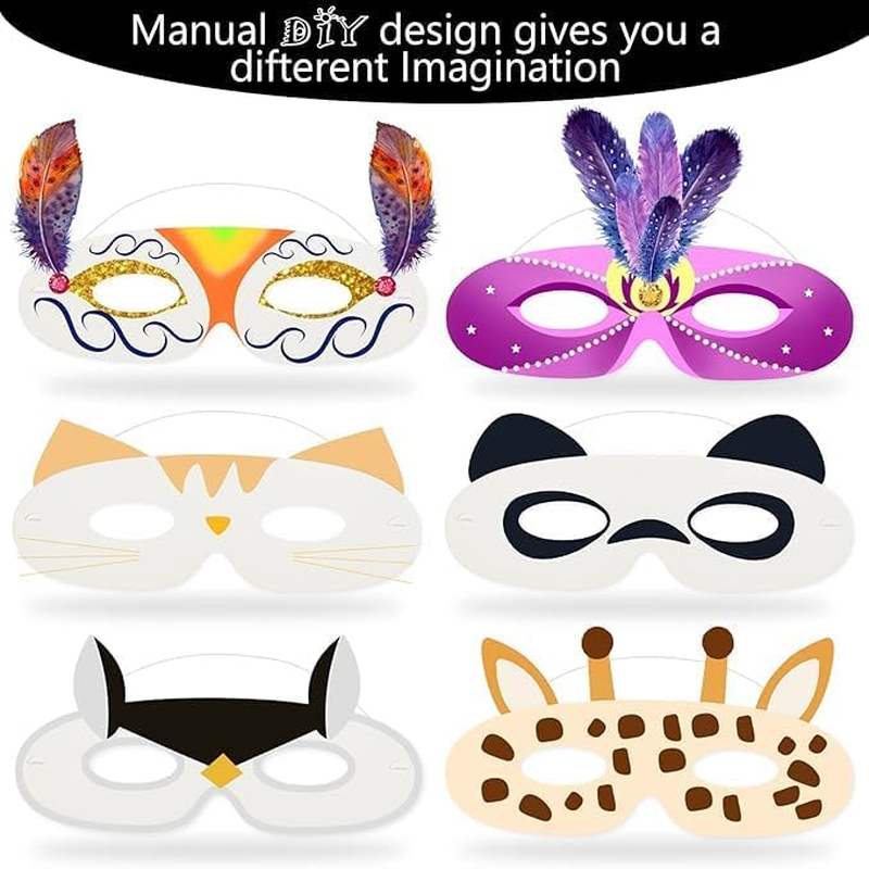 180 Pack White Paper Eye Masks Plain Masquerade Mask Die Cut Blank Mask Paper Art Masks Paintable for Cosplay Halloween Party with Elastic Ropes image number 4
