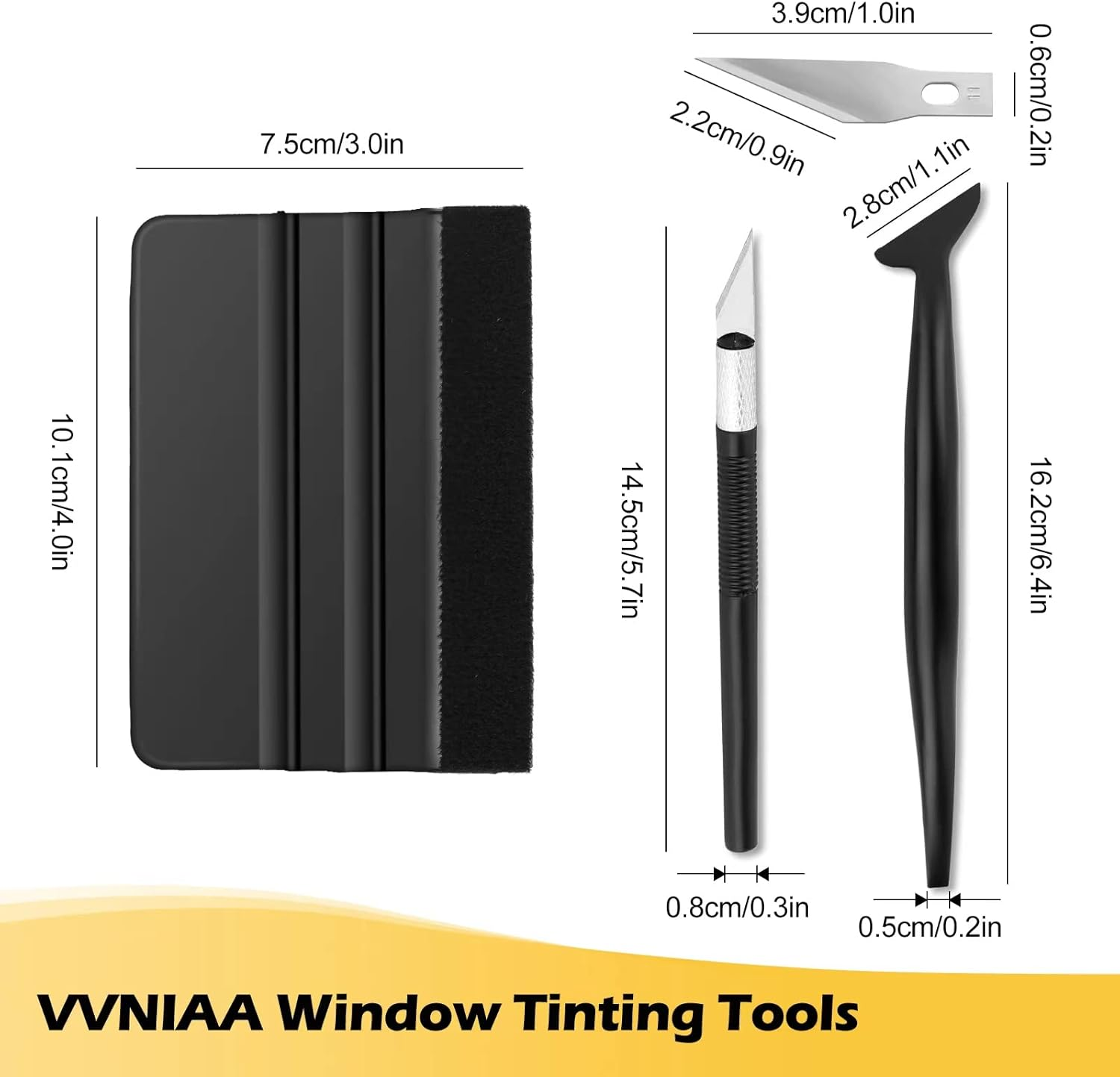Window Tinting Tools, Window Film Kit, Professional Car Wrap Kit, Vinyl Wrap Kit, Tint Kit Includes Square with Flannel Squeegee, Carving Knife, Safe Membrane Cutter, Edge Trimming Squeegee. image number 1
