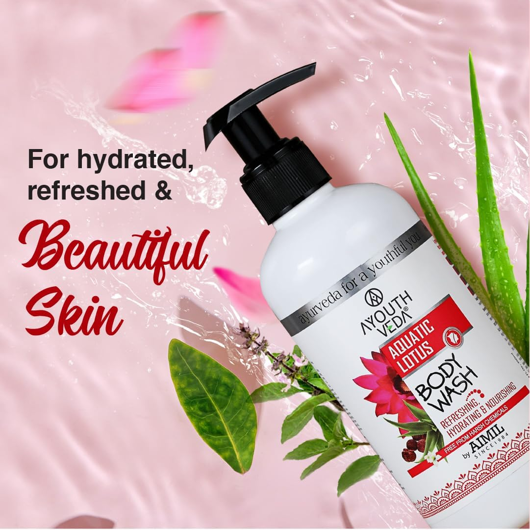 Ayouthveda Aquatic Lotus Body Wash, Gently Purifies Skin, Enhance Skin Texture & Glow, 300 Ml (Pack of 1)