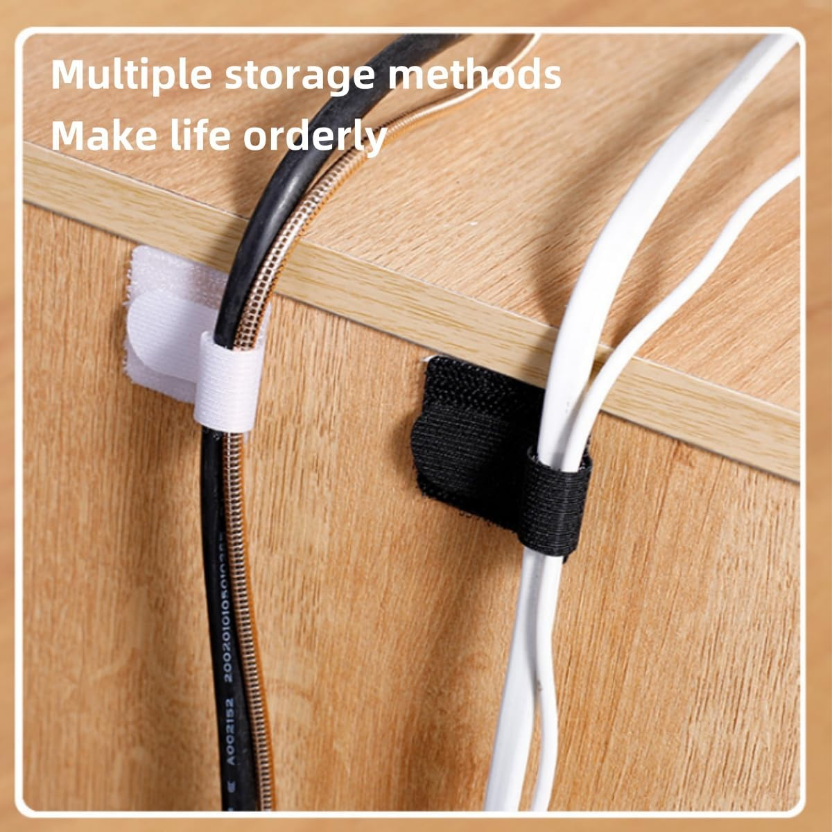 100Pcs Reusable Cable Ties,Self Adhesive Hook Loop Tape Heavy Duty Cable Straps, Sticky-Back Cord Organizer, Cable Clip, Household & Office Essentials (Black, White) image number 1