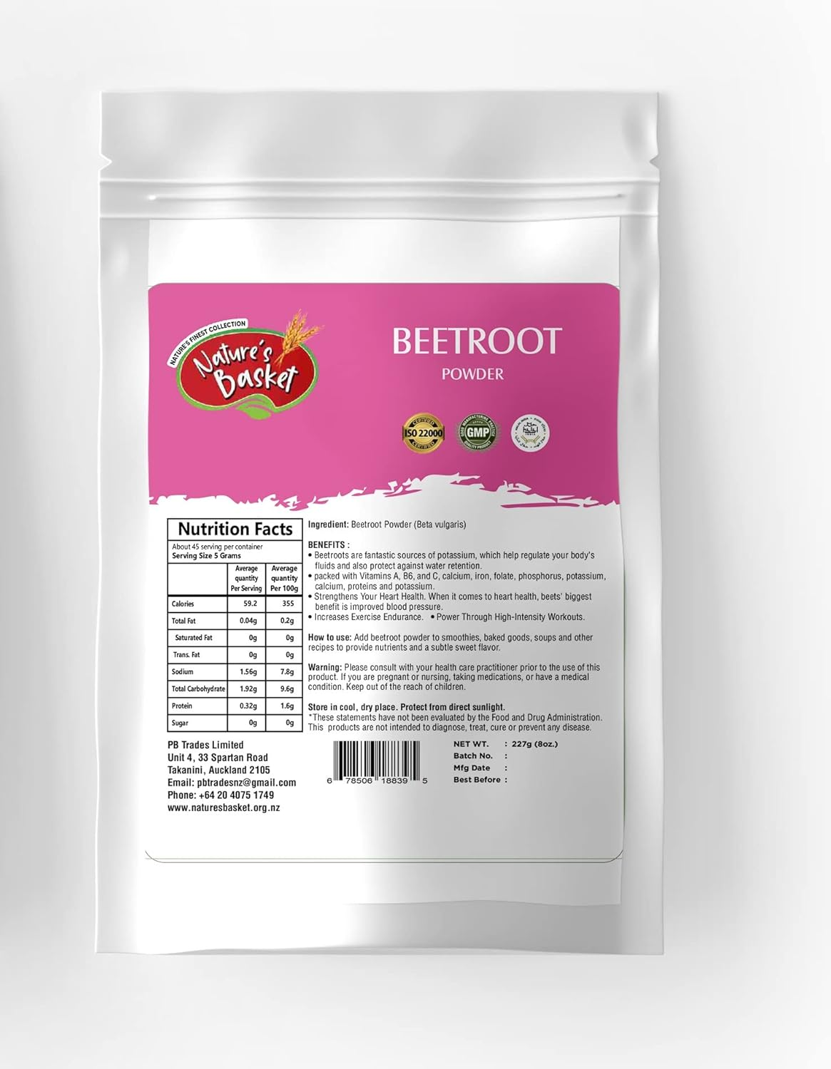 Nature'S Basket Beetroot (Beta Vulgaris) Powder 227G