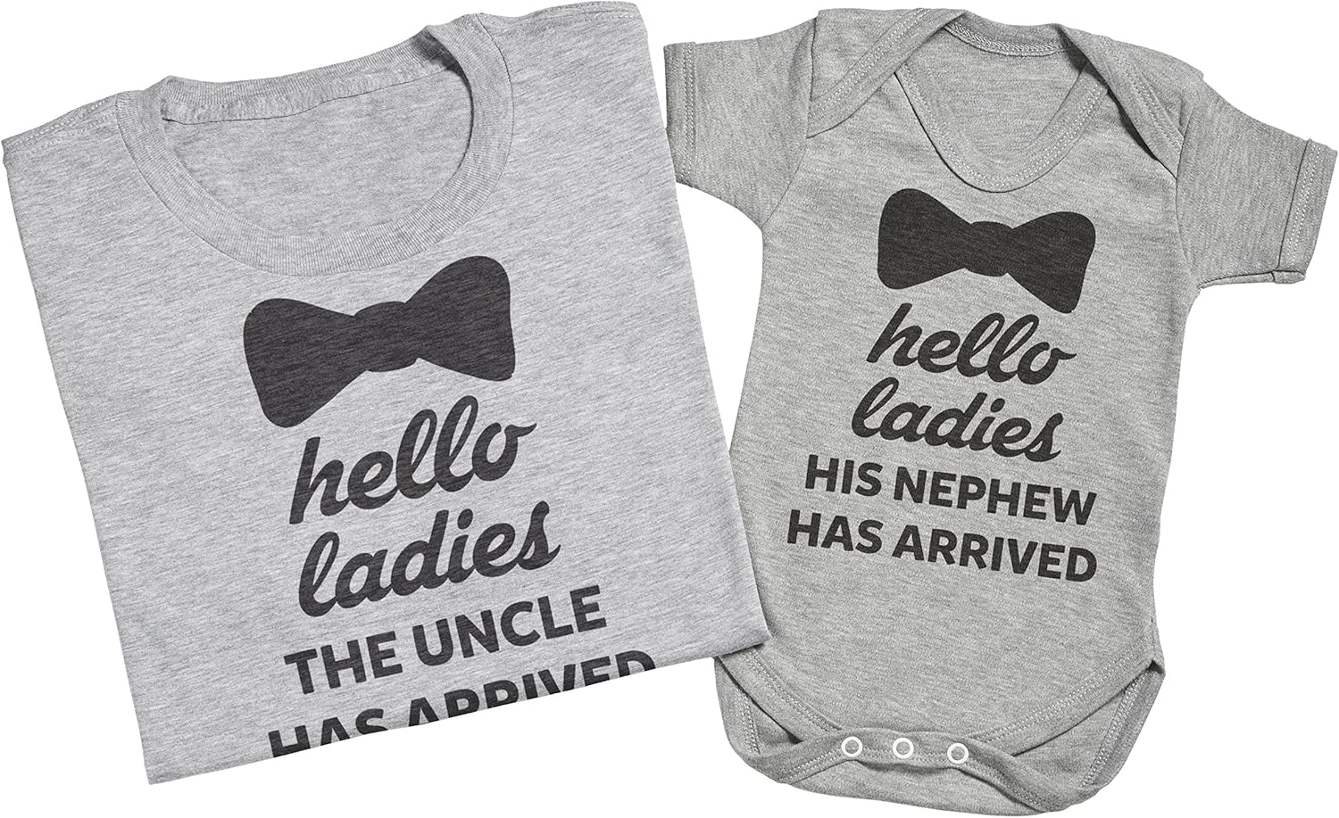 Zarlivia Clothing Hello Ladies, the Nephew Is Here - Matching Uncle Nephew Gift Set - Mens T Shirt & Baby Bodysuit - White - Medium & 6-12 Months image number 5