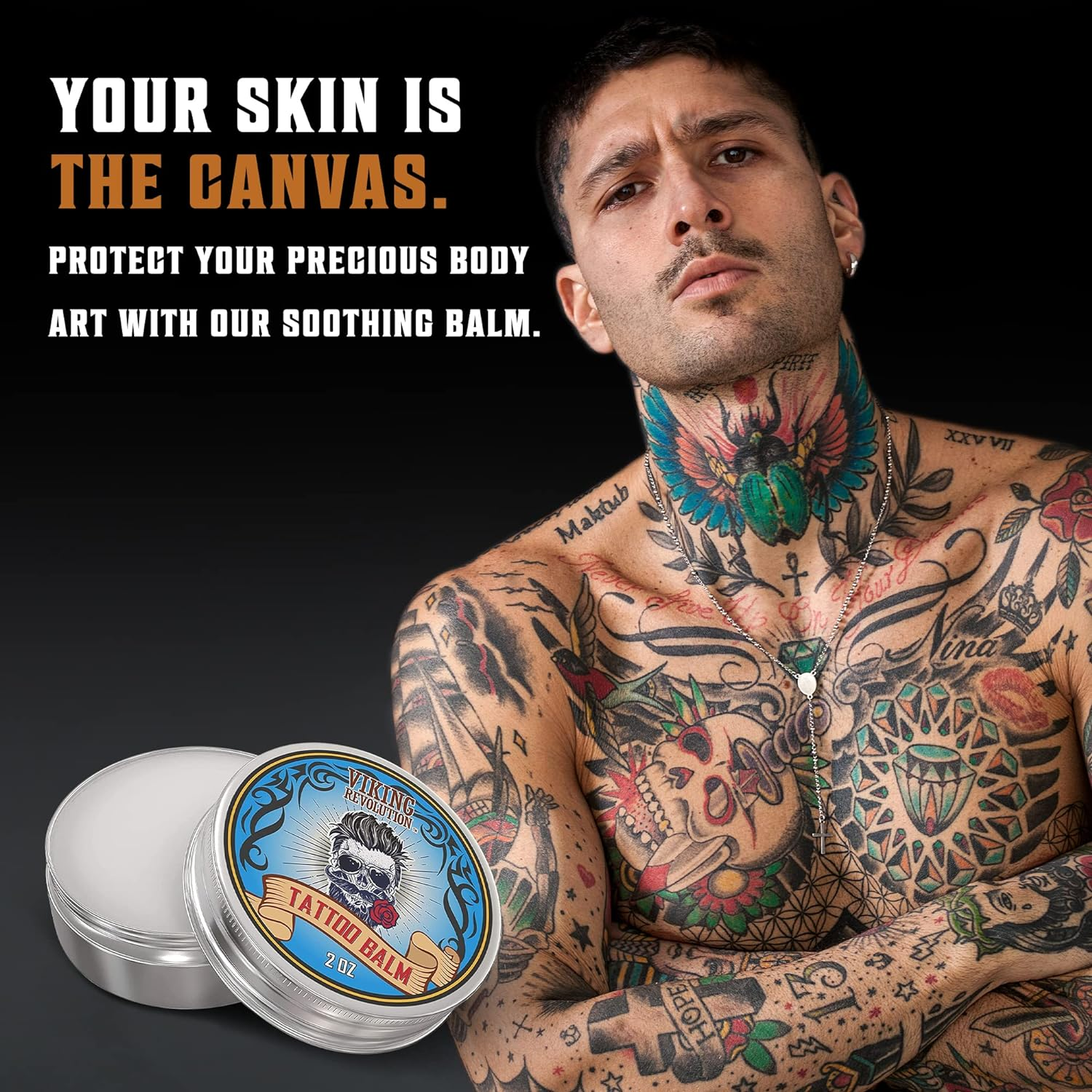 Viking Revolution Tattoo Care Balm for Before, during & Post Tattoo &ndash; Safe, Natural Tattoo Aftercare Cream &ndash; Moisturizing Lotion to Promote Skin Healing (2Oz, 2 Pack) image number 3