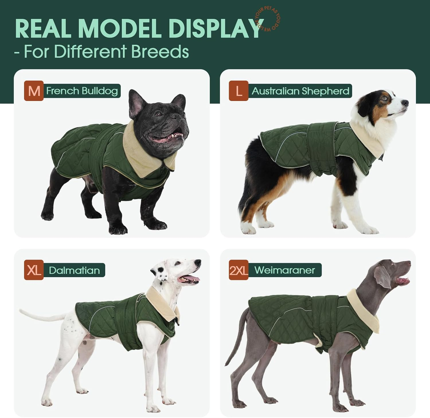 Kuoser Dog Coat, Extra Warm Dog Jacket Windproof Dog Cold Weather Coats for Medium Dogs, Fleece Lining Turtleneck Dog Snowsuit Reflective Adjustable Dog Winter Clothes, Green M image number 4