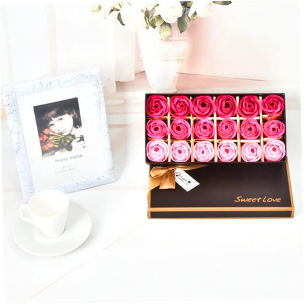Valentines,Bath Soap Rose Flower Floral Scented Soap Petals Set Gift Box for Valentines Day Anniversary Mothers Day Pink Gradient 18PCS image number 5