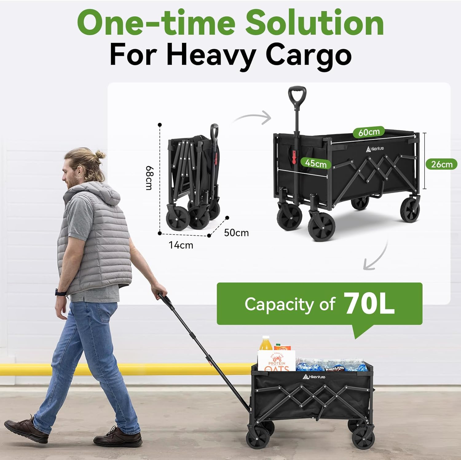 Hikenture Ultra-Compact Folding Wagon Cart - Heavy-Duty All-Terrain Utility Cart, Portable Collapsible Grocery Wagon for Outdoor, Camping, Sports, Beach & Shopping image number 4