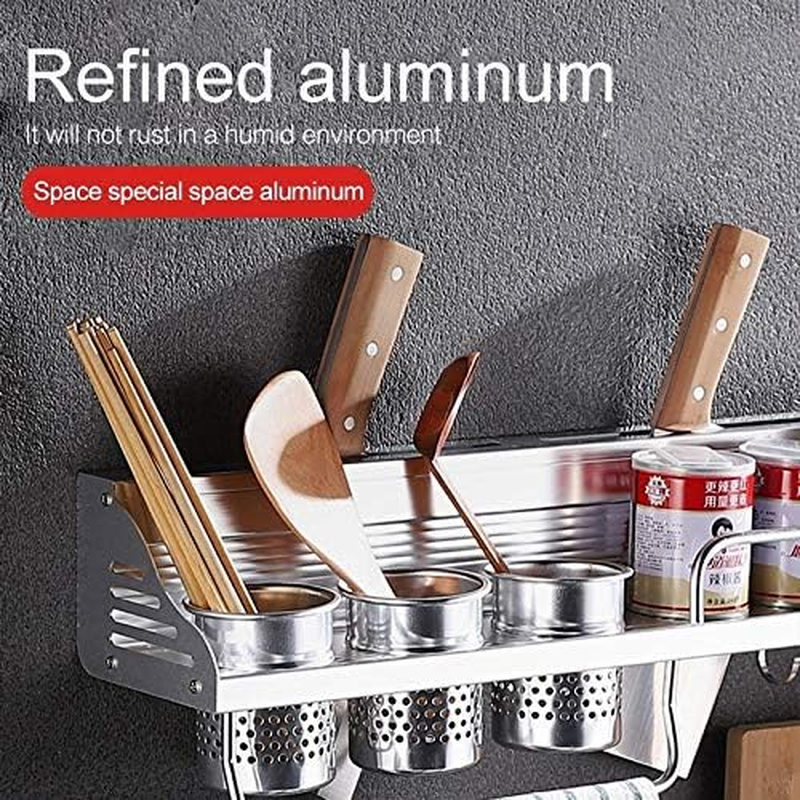 Kitchen Shelf 40Cm 1 Cup 6 Hooks Multi-Function Kitchen Punching-Free Wall-Mounted Aluminum Edge Condiment Holder Storage Rack Kitchen Shelf image number 1