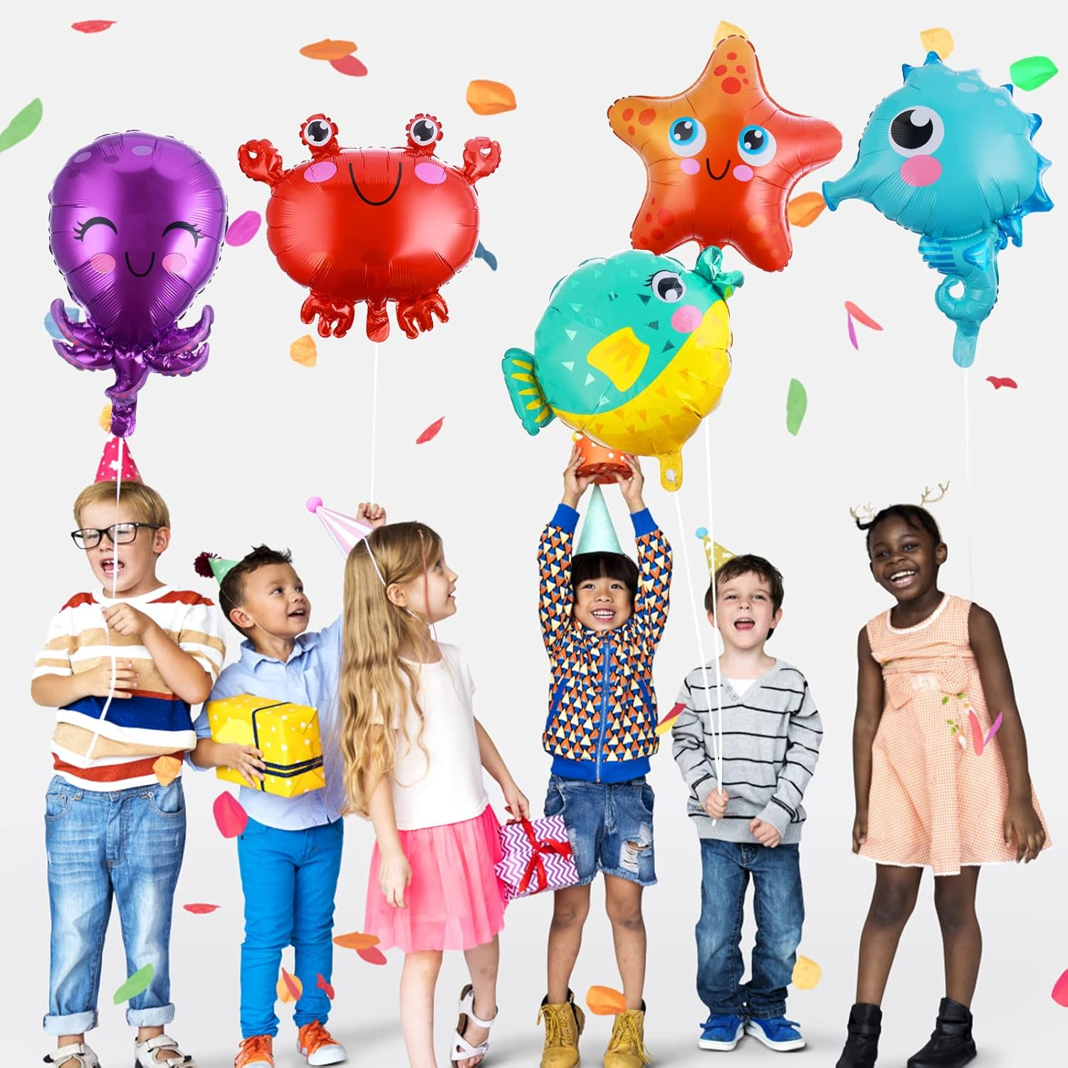 Prasacco 5 Pieces Sea Animals Balloons, under the Sea Party Decorations Water Balloons Seahorse Starfish Puffer Fish Crab Octopus Balloon for Birthday under the Sea Ocean Party Decorations image number 2