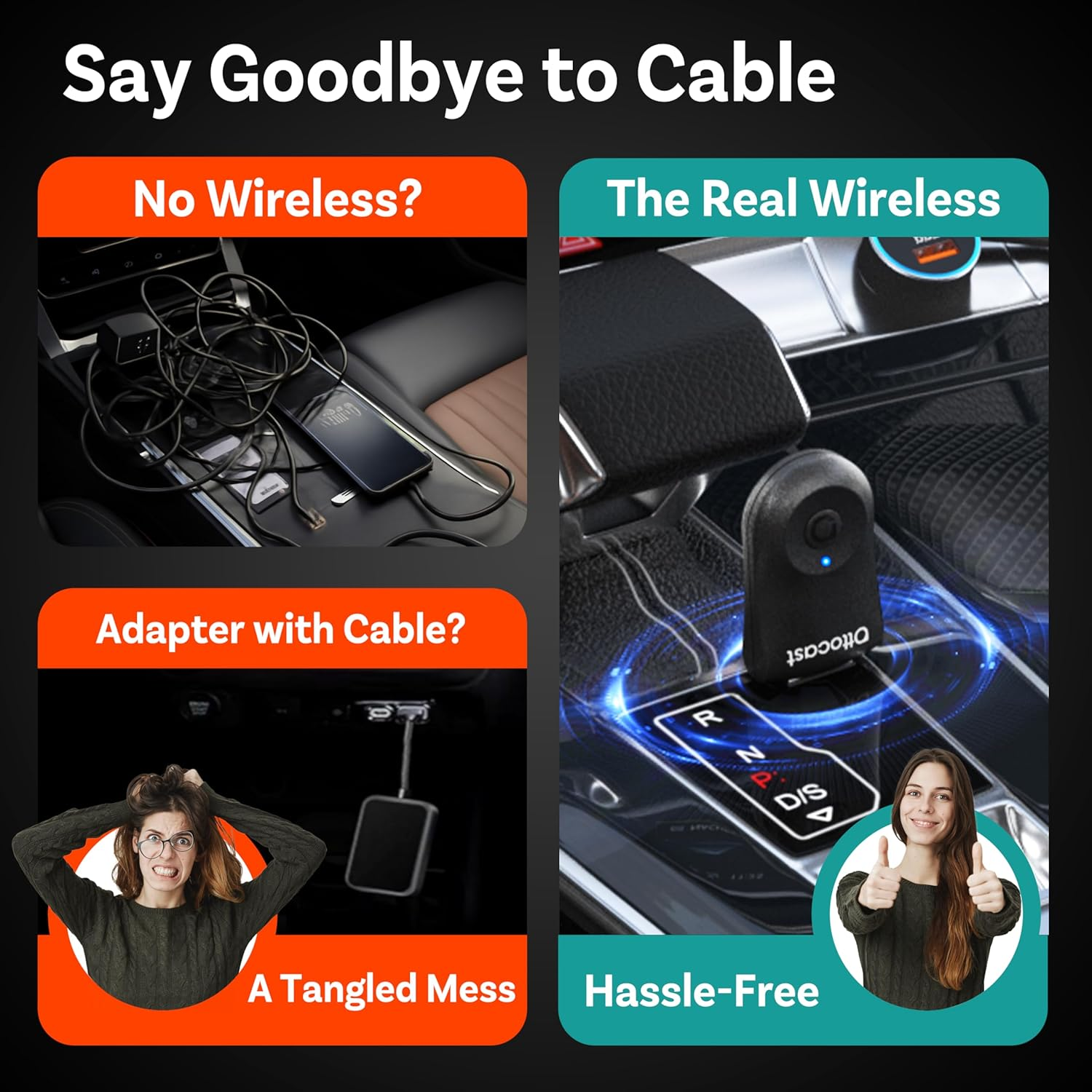 OTTOCAST Mini 2In1 Wireless Carplay Adapter for Apple Iphone with GPS Passthrough, Android Auto Car Adapter, Plug & Play, Convert Wired to Wireless Car Play Dongle to USB& USB-C, No Delay image number 4