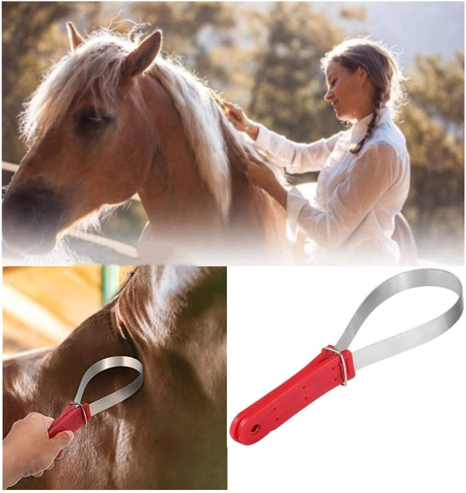 Stainless Steel Animal Equine Sweat Scraper Shedding Blade,Double-Sided Shedding Blade,Horse Sweat Scraper Horse Grooming Brushes Combs Single Metal Shedding Blade（Red） image number 4