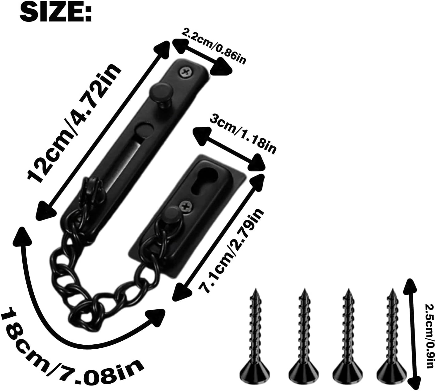 Security Door Chain Lock, Heavy - Duty Stainless Steel Door Guard with 2 Installation Methods (Screws & Glue), anti - Theft Chain for Home, Hotel, Door, Window, Drawer, Cabinet（1 Pack, Black） image number 4