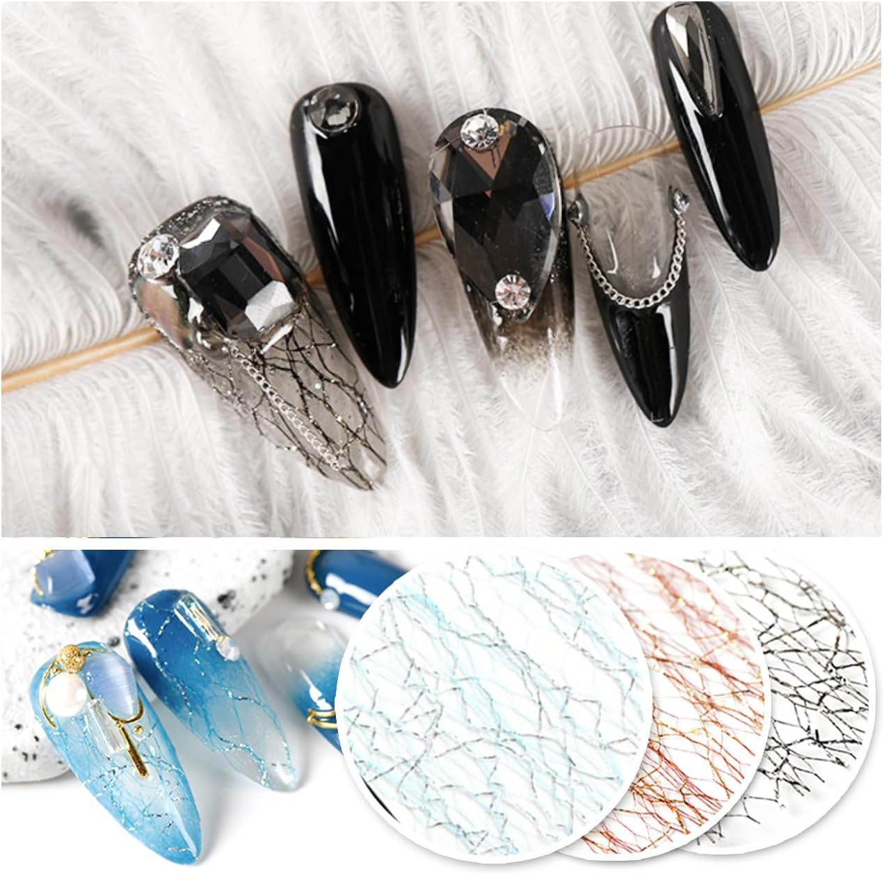 8 Color Nail Art Mesh Lace Decoration Set, Beauties Factory 3D Net Pattern Base Background Design image number 4