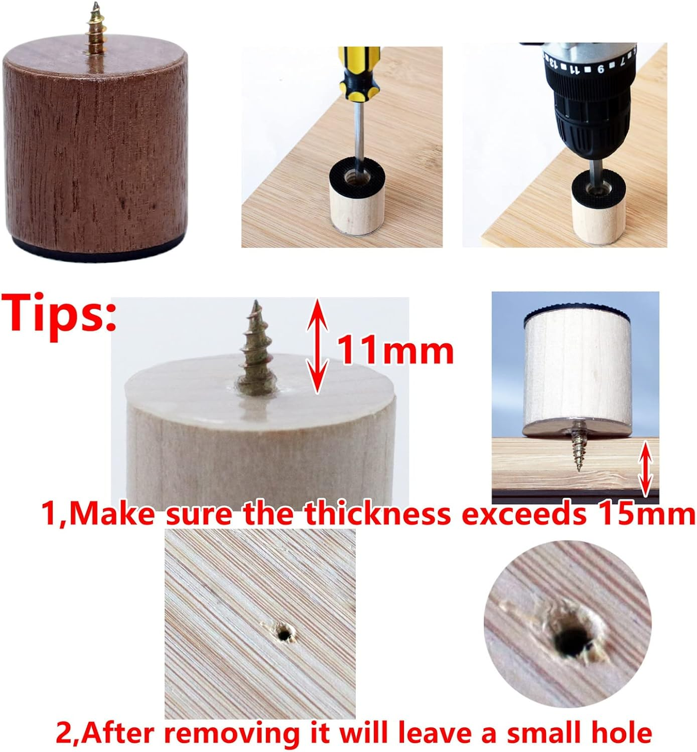 ANFU Cutting Board Feet, Walnut Chopping Board Feets, Non Slip Self Adhesive Butcher Block Legs with Screw (Not Included Boards)