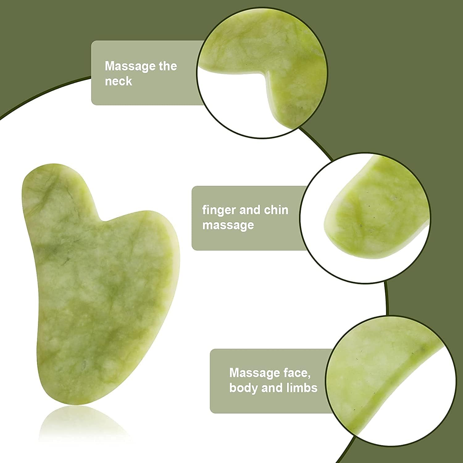 Gua Sha Massage Tool for Facial and Body Massage, Jade Gua Sha Tool Green Aventurine, Made of Pure Natural Jade Stone（1 Pcs）
