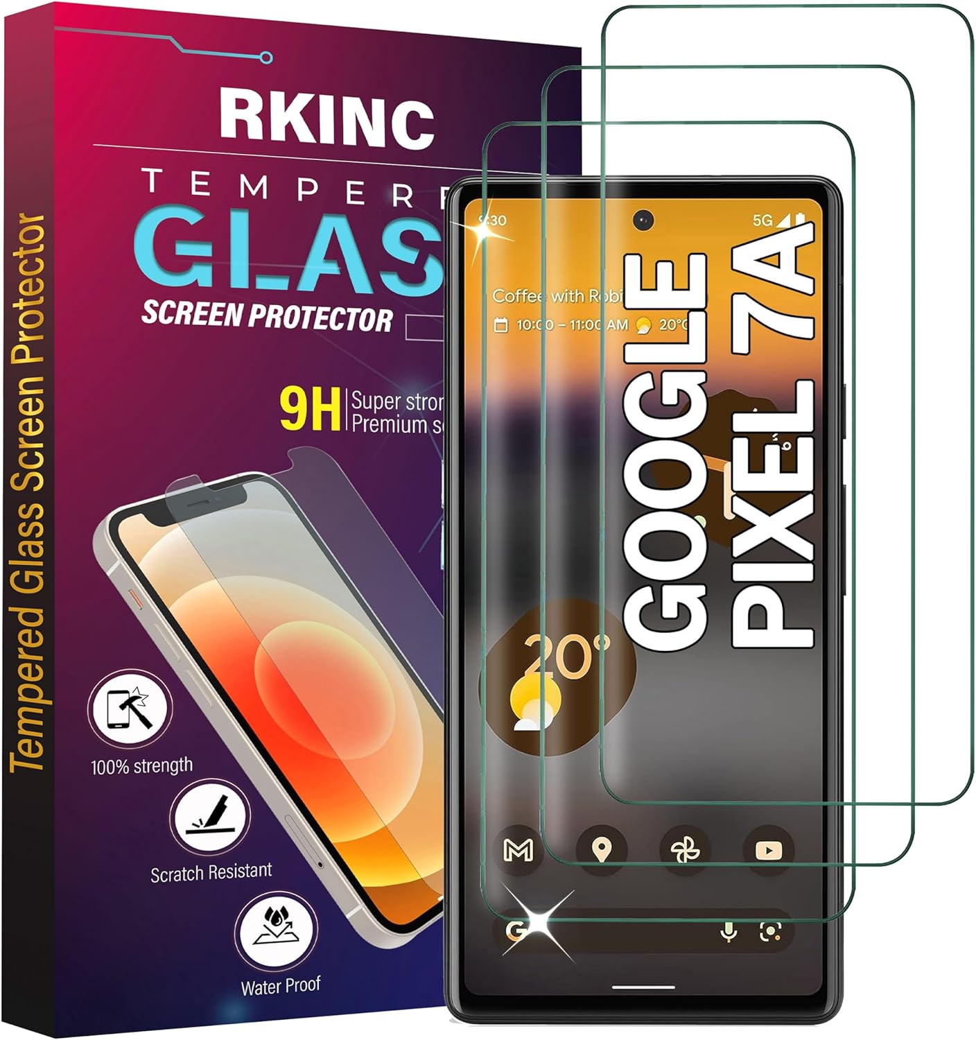 RKINC Screen Protector [3-Pack] for Google Pixel 10/10 Pro, 9/9 Pro, Privacy Tempered Glass Film Screen Protector, [Anti Spy][Anti-Scratch][Bubble-Free] image number 5