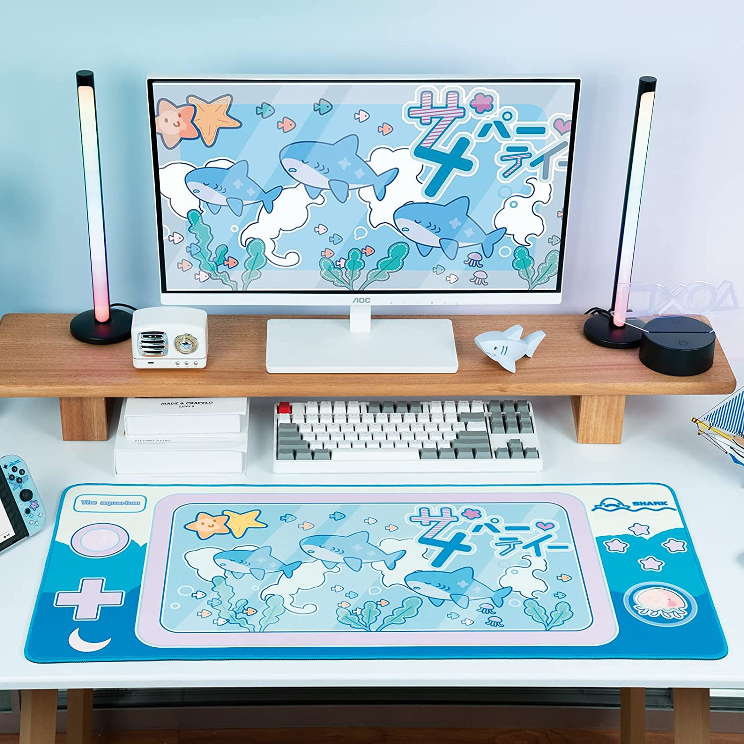 Geekshare Cute Shark Party Mouse Pad - Large Non-Slip Rubber Base Desk Mat for Keyboard and Mouse, Perfect for Gaming, Writing, or Home Office Work image number 6
