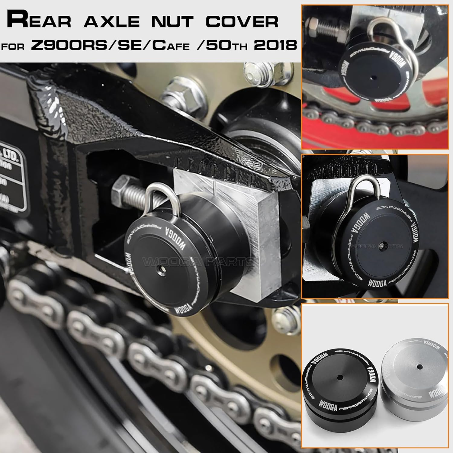 WOOGA Rear Axle Nut Sliders Cover Fit for Ka&Wa&Sa&Ki Z900RS SE CAFE Z 900 RS 2018 2019 2020 2021 2022 2023 2024 Axle Cap Swingarm Nut Protector Z 900 RS (Black) image number 5