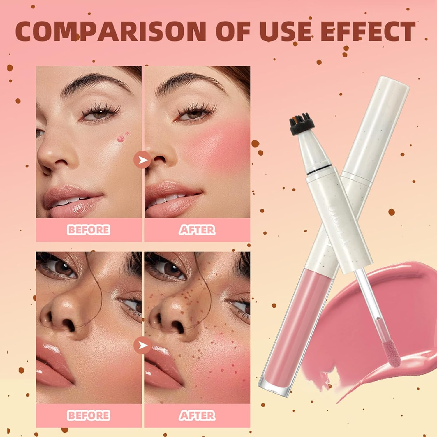 2 in 1 Liquid Blush & Freckle Pen - Waterproof & Long Lasting Buildable Cream Blusher Stick for Cheeks & Realistic Fake Freckles Natural Sun Kissed Makeup Look image number 3
